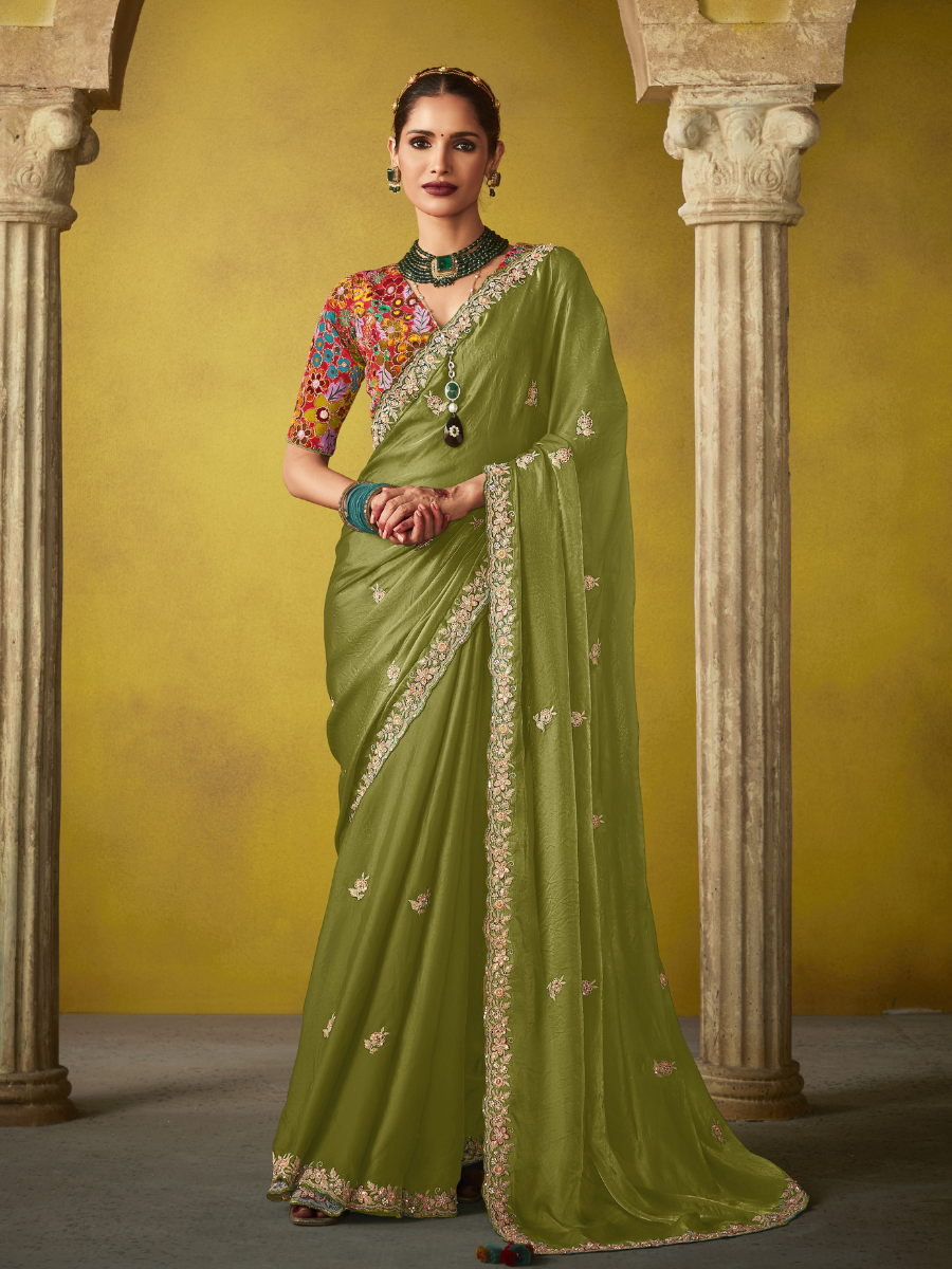 Haritika tissue silk Saree in olive green