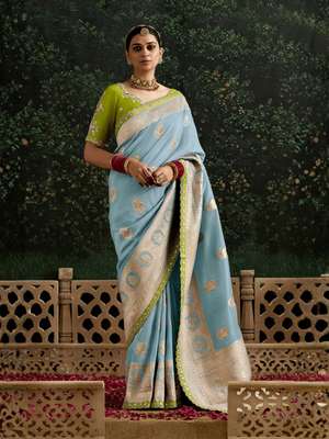 Sky Blue Banarasi Dola Silk Saree