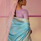 ELEGANT AQUA BLUE DOLA SILK SAREE WITH PURPLE GOLDEN WORK BLOUSE