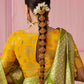 MEHENDI GREEN DOLA SILK SAREE WITH YELLOW GOLDEN EMBROIDERED BLOUSE