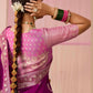 PURPLE DOLA SILK SAREE WITH PINK GOLDEN EMBROIDERED BLOUSE