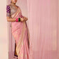 PEACH DOLA SILK SAREE WITH WINE GOLDEN EMBROIDERED BLOUSE