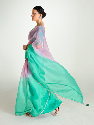 Teal Shade Organza Saree