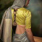 Elegant Grey Silk Saree with Diamond Work and Contrast Yellow Blouse – Party & Festive Wear
