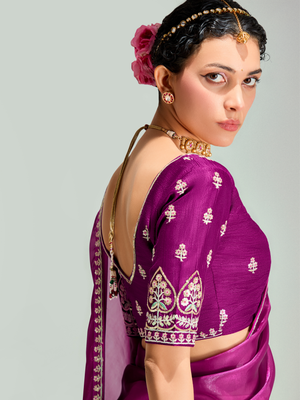 Wine Shade Organza Saree
