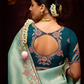 Sea Green Banarasi Silk Saree With Teal Blouse