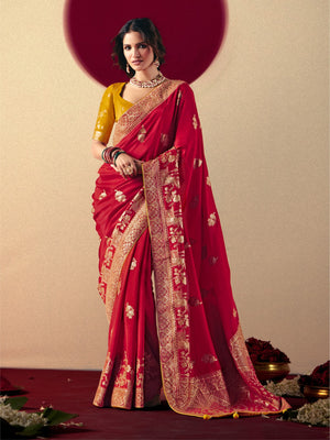 Karwa Chauth Special: Red Saree with Yellow Blouse