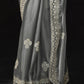 Graceful Grey Kanjivaram Silk Saree with Intricate Silver Embroidery