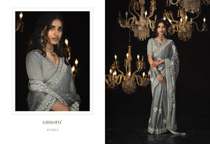 Graceful Grey Kanjivaram Silk Saree with Intricate Silver Embroidery