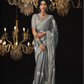 Graceful Grey Kanjivaram Silk Saree with Intricate Silver Embroidery