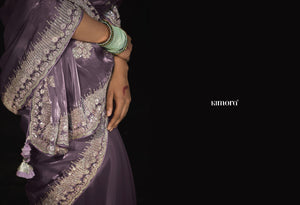 Elegant purple Kanjivaram Saree with Intricate Embroidery Work