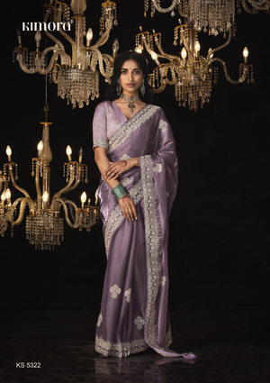 Elegant purple Kanjivaram Saree with Intricate Embroidery Work