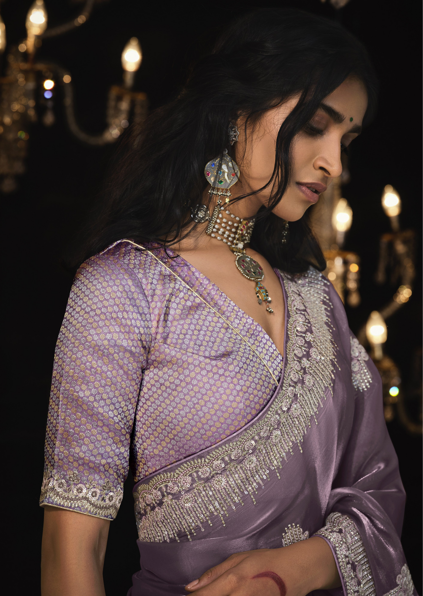 Elegant purple Kanjivaram Saree with Intricate Embroidery Work