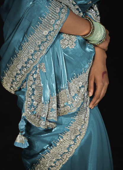 Stunning Blue Kanjivaram Silk Saree with Exquisite Embroidery Work