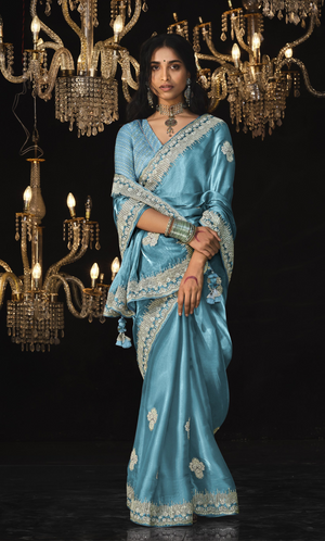 Stunning Blue Kanjivaram Silk Saree with Exquisite Embroidery Work