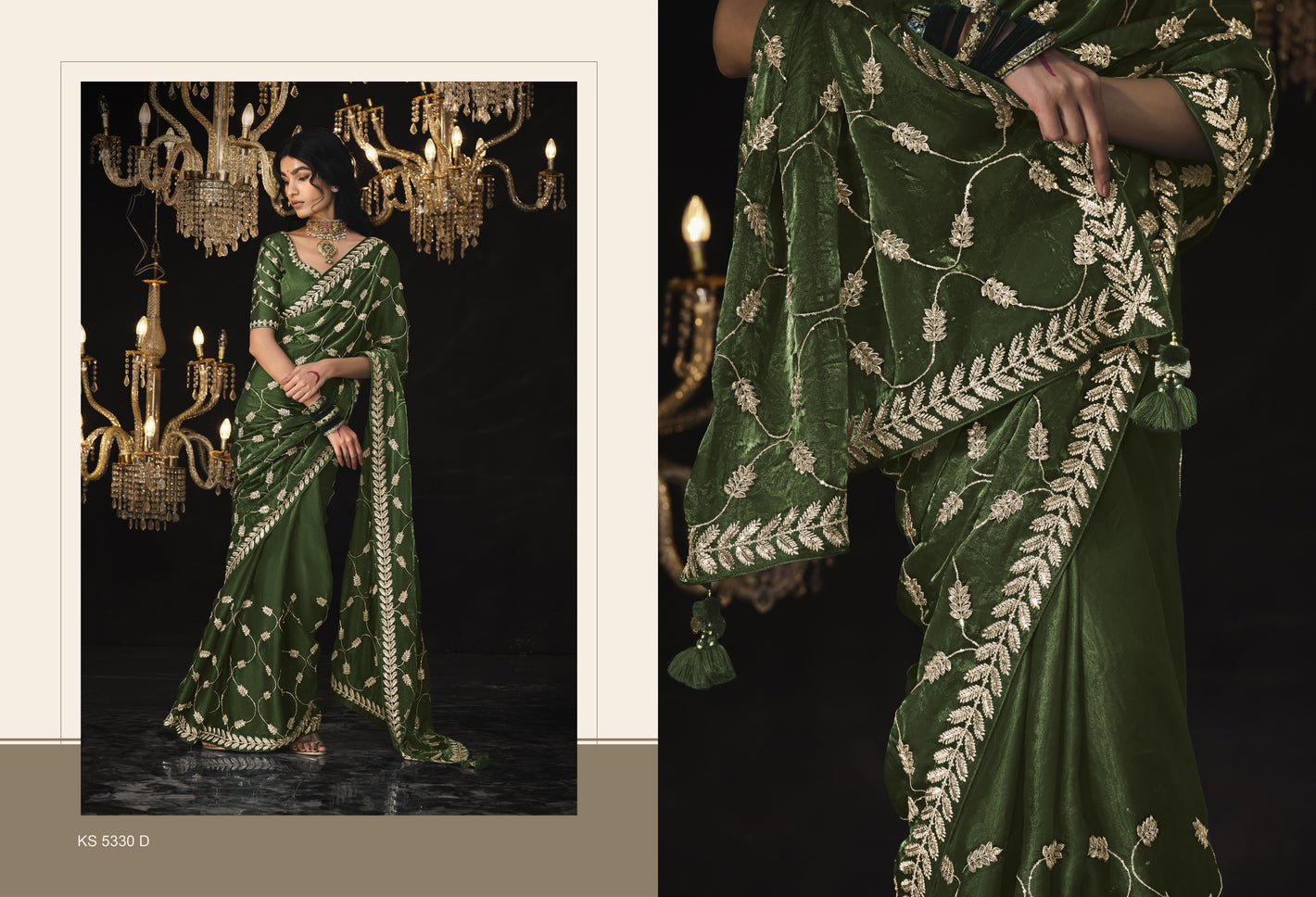 Elegant Mehendi Green Saree with Gold Embroidery - Perfect for Festive Celebrations