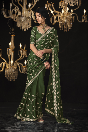 Deep Green Saree with Silver Embroidery