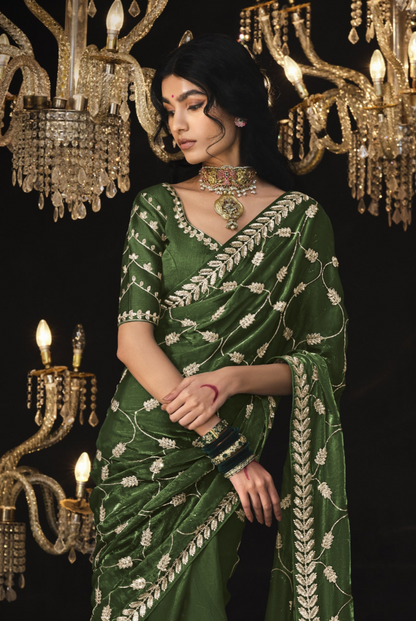 Deep Green Saree with Silver Embroidery