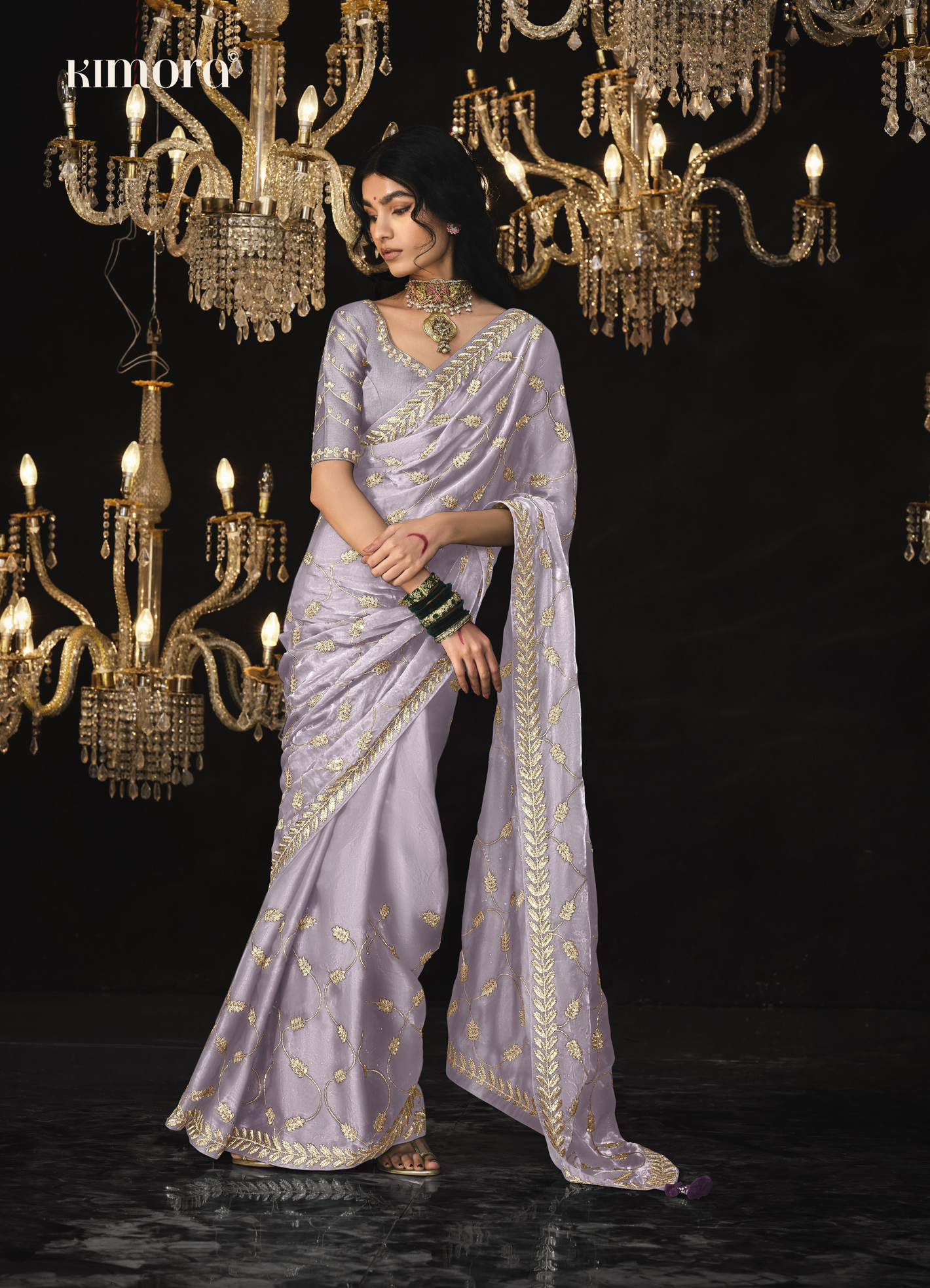 Lavender Saree with Elegant Silver Embroidery