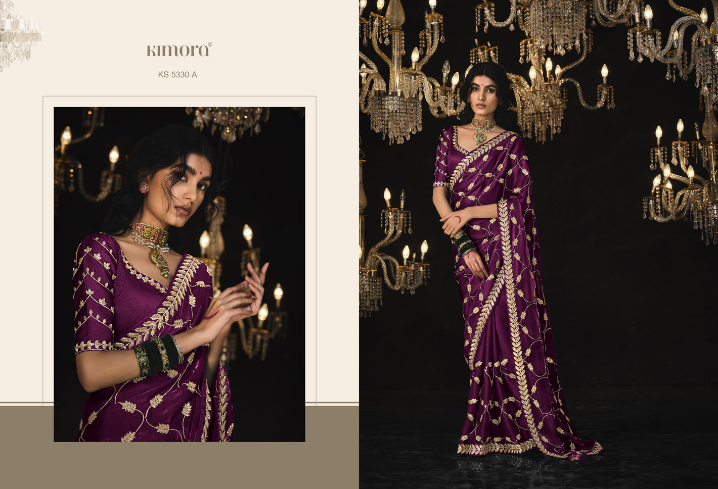 Royal Purple Saree with Gold Embroidery - Kimora