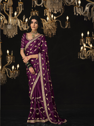 Royal Purple Saree with Gold Embroidery - Kimora