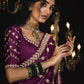 Regal Dreams In Violet-Wine Silk Saree With Gold Embroidery