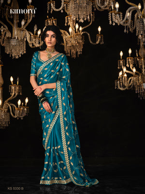 QUEEN OF THE TWILIGHT – PEACOCK BLUE SILK SAREE
