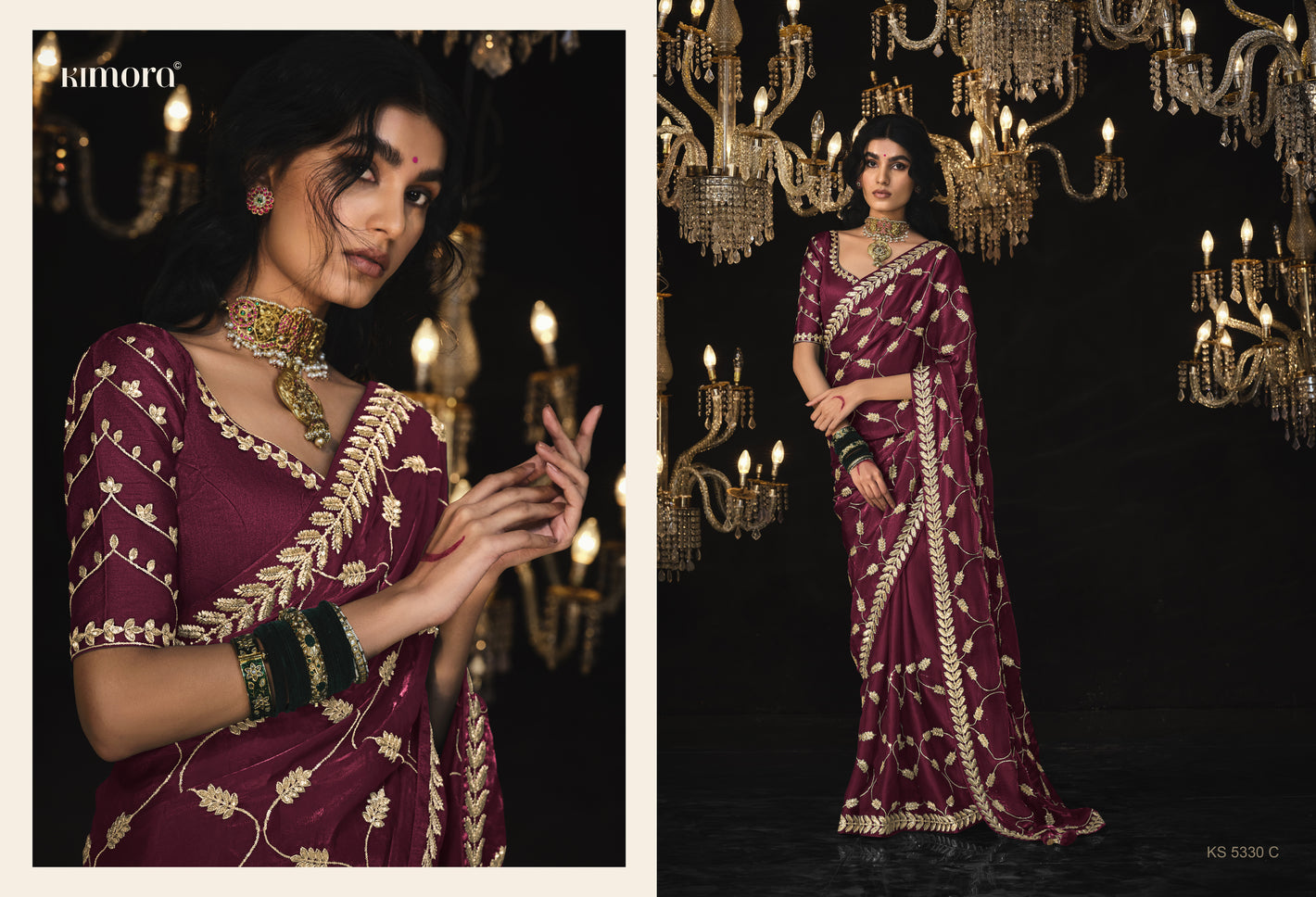 Maroon Saree with Luxurious Gold Embroidery - Kimora's Royal Collection