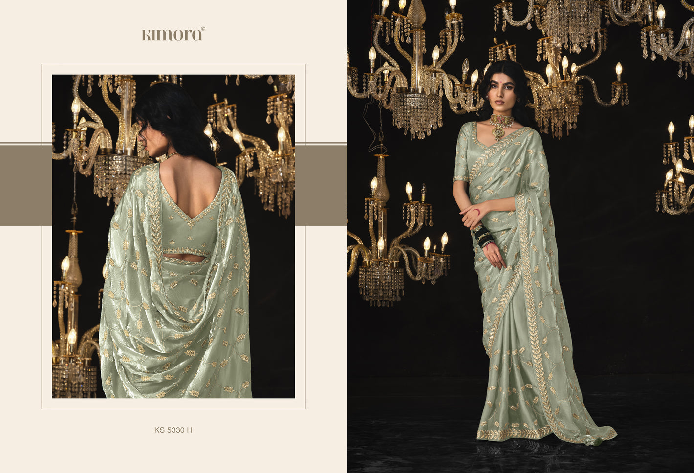 Olive Green Saree with Elegant Silver Embroidery