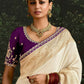 OFF WHITE BANARASI DOLA SILK SAREE WITH GOLDEN ZARI WORK - Kimora.in