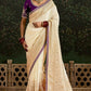 OFF WHITE BANARASI DOLA SILK SAREE WITH GOLDEN ZARI WORK - Kimora.in