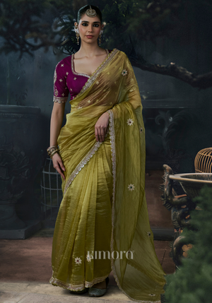 Azura Silk Satin Saree Green