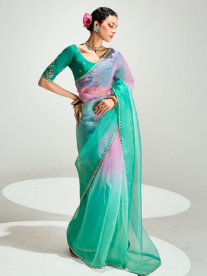 Teal Shade Organza Saree