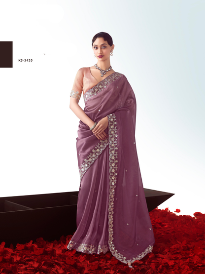Dusty Rose Silk Saree with Zari & Sequins Work and Light Pink Silk Blouse