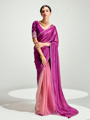 Wine Shade Organza Saree