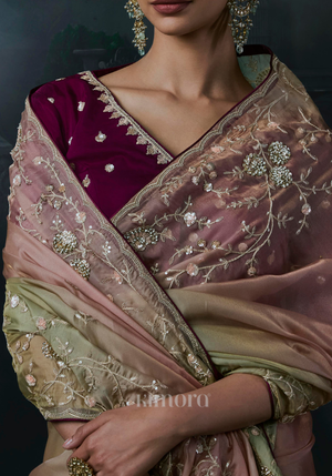 Nyra Tissue  Silk Saree Pink Green Multi-Tonal