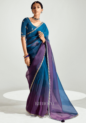 Shyam Raat Organza Tissue Saree In Navy Blue And Purple