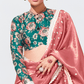 PINK SAREE WITH GREEN FLORAL BLOUSE – A GRACEFUL ETHNIC ENSEMBLE - Kimora.in