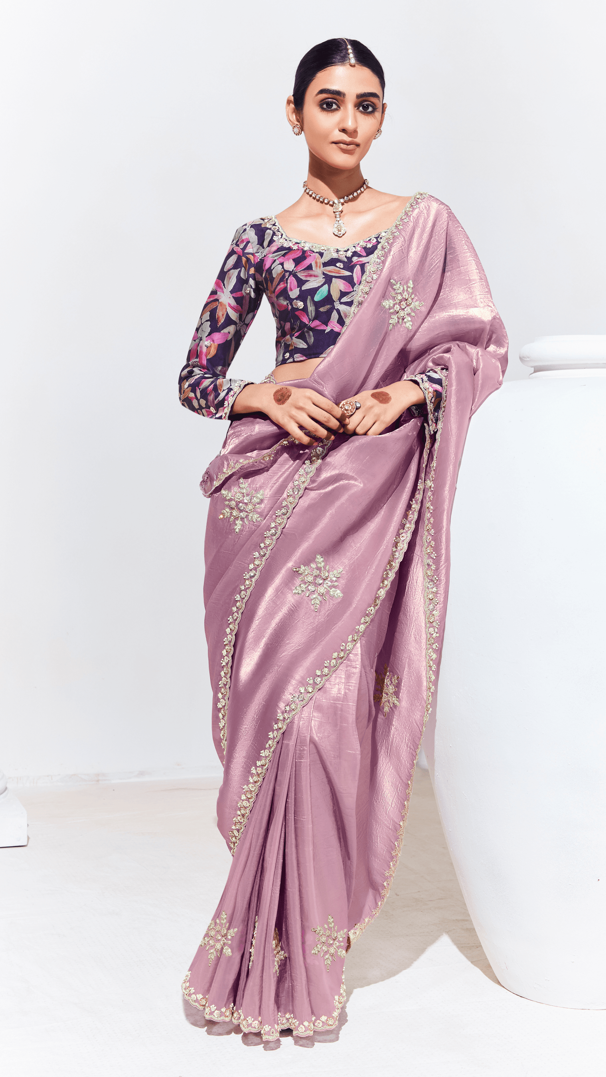 PINK SILK SAREE WITH EMBROIDERED BLOUSE – A PERFECT BLEND OF GRACE & ELEGANCE - Kimora.in