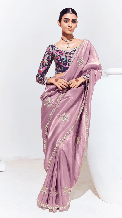 PINK SILK SAREE WITH EMBROIDERED BLOUSE – A PERFECT BLEND OF GRACE & ELEGANCE - Kimora.in