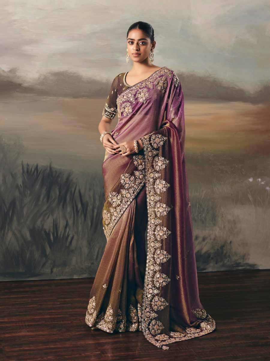 Rajvarni Tissue Silk Saree In Purple
