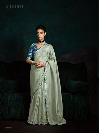 STUNNING SEE GREEN DESIGNER ORGANZA SAREE – A TOUCH OF ELEGANCE AND GRACE