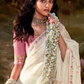 White Tissue Silk Saree with Pink Blouse