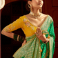 Teal Color Saree with Yellow Embroidered Blouse