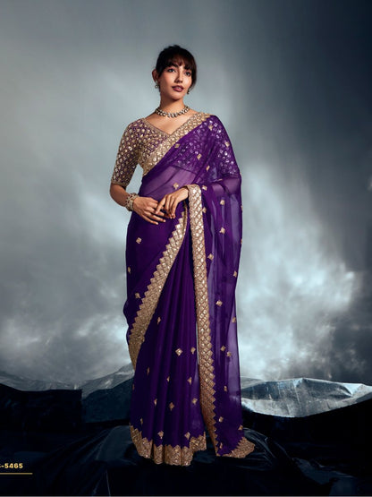 Purple Pure Fancy Saree with Hand Worked Border