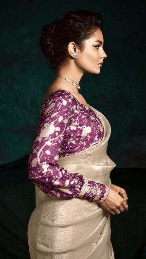 BEIGE DESIGNER ORGANZA SAREE– A STATEMENT OF SUBTLE SOPHISTICATION - Kimora.in