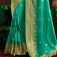 Teal Green Pure Silk Saree With Rich Golden Border & Designer Weaving Blouse