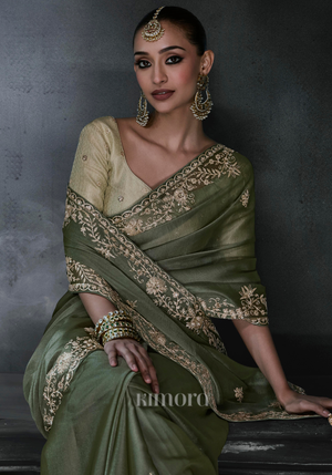 Rivaa Tissue  Silk Saree Olive Green