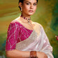 Off-White Organza Saree with Red Blouse