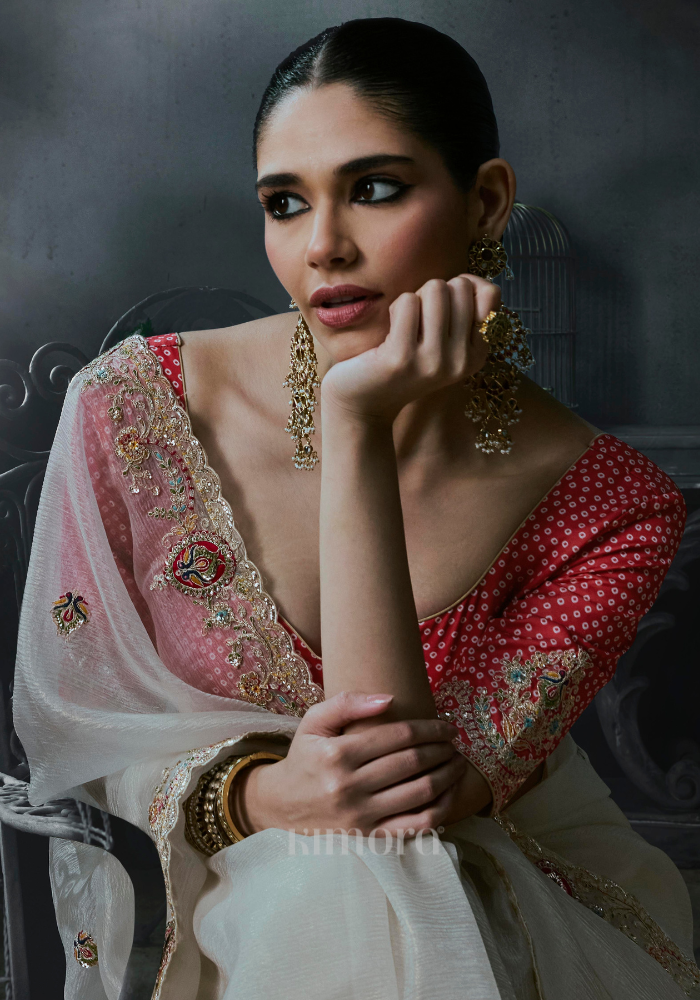 Aafreen Silk Satin Saree White